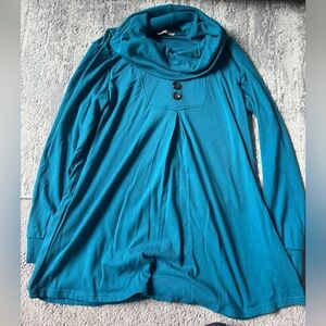 Teal Cow Neck Tunic Top Large